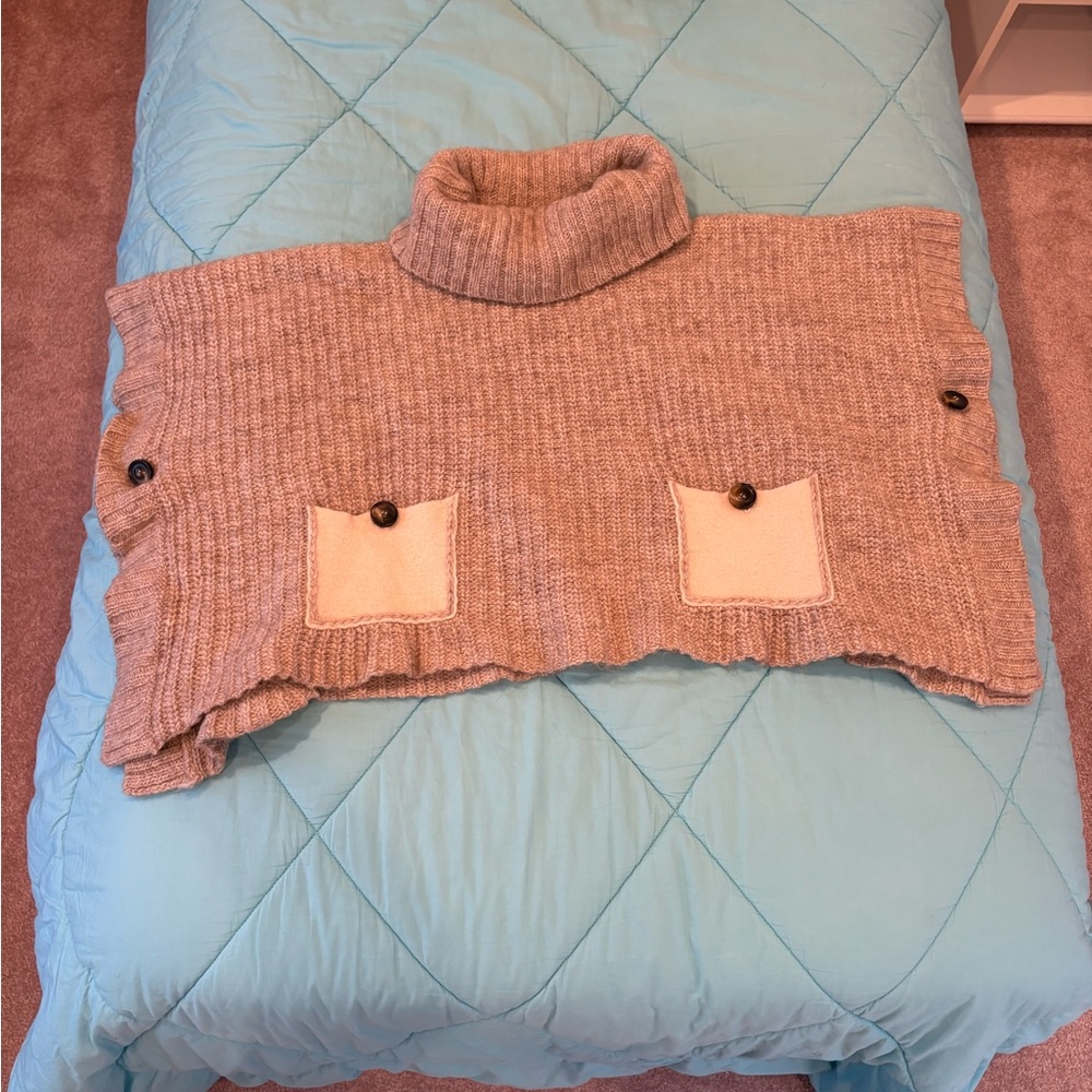 Moth Brand from Anthropologie Turtleneck Short-Sleeve Poncho Sweater in Beige